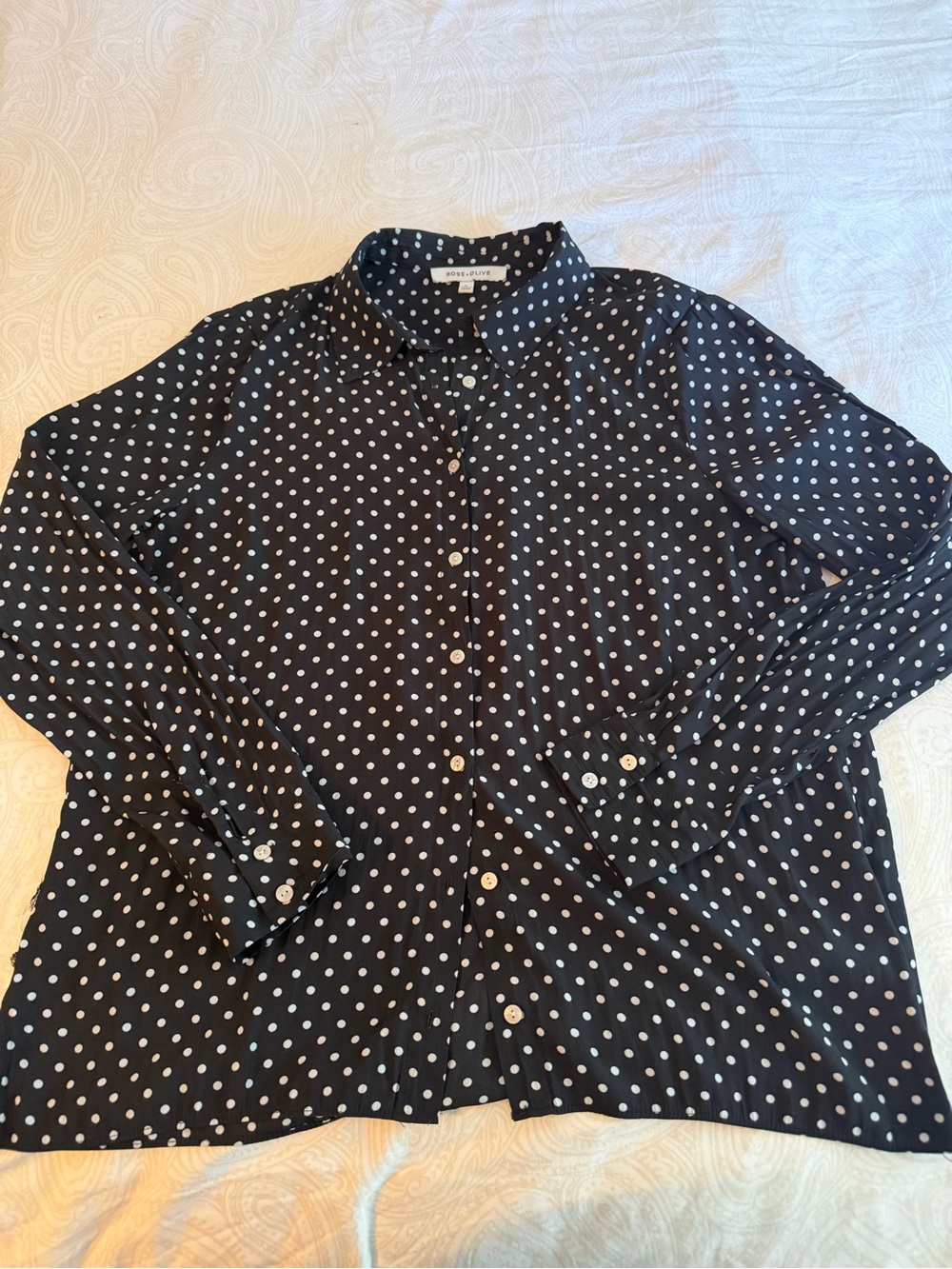 T.J.Maxx Black Button-Down Shirt with White Polka Dots
